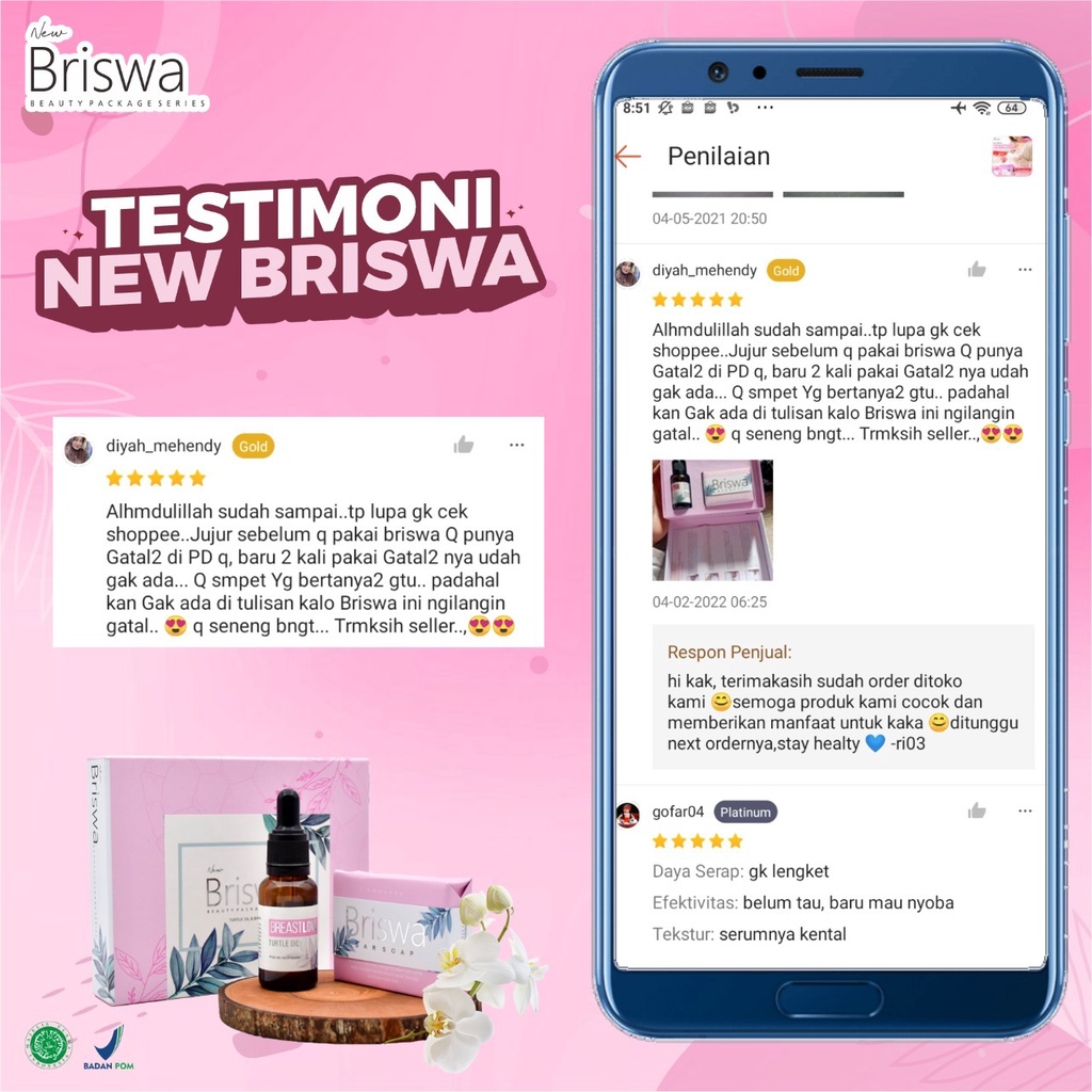 New Briswa - Beauty Package Minyak Bulus Asli Murni Minyak Bulus Pembesar Payudara Bokong Ampuh Atasi Strectmark Berkhasiat Sebagai Pengencang &amp; Pembesar Payudara Bokong Hilangkan Bekas Jerawat Luka Bakar Flek Hitam Terapi Alat Vital Pria