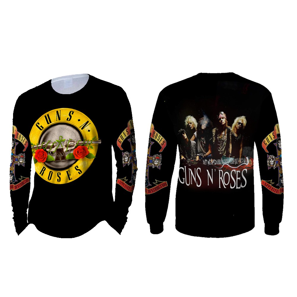 Kaos Pria Lengan Panjang GUNS N ROSES BLACK 3D Full Print Sublimation