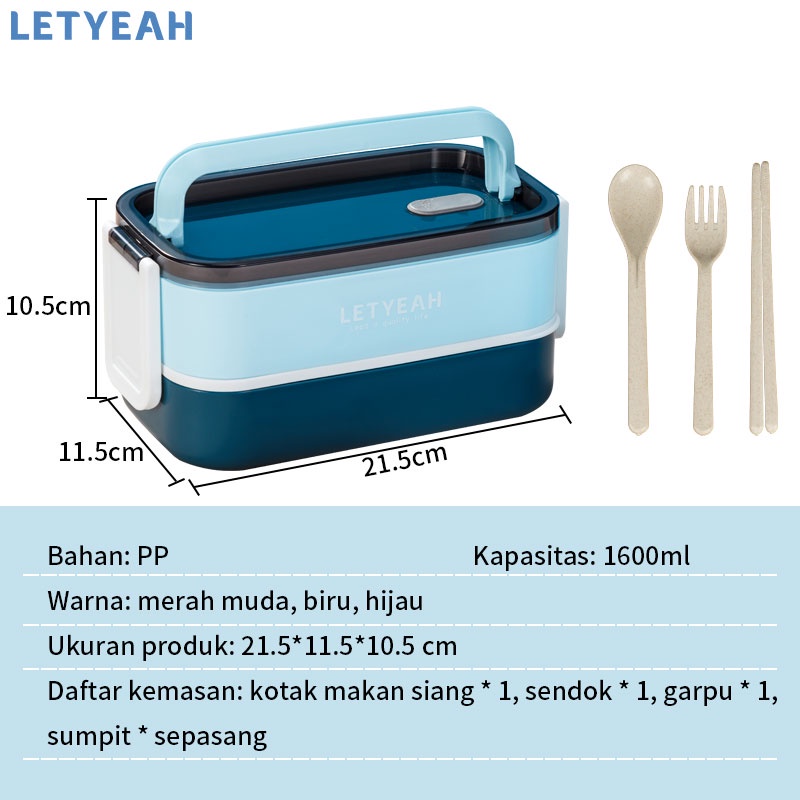 letyeah Lunch box 2 susun 1600ML/Tempat makan 2 tingkat Portable