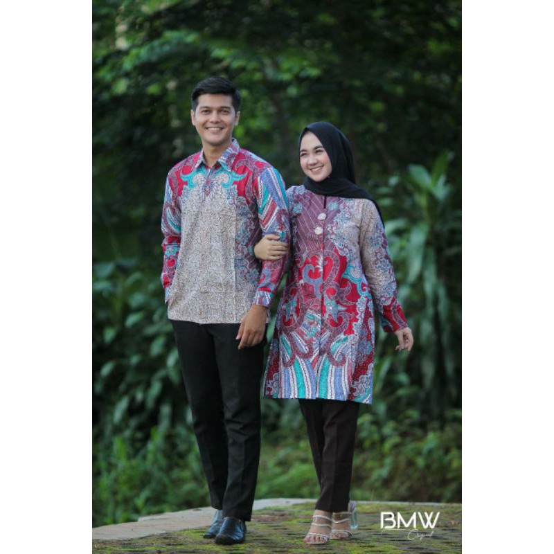 Couple Batik Tunik Modern Seragam Kerja Kantor Lengan panjang