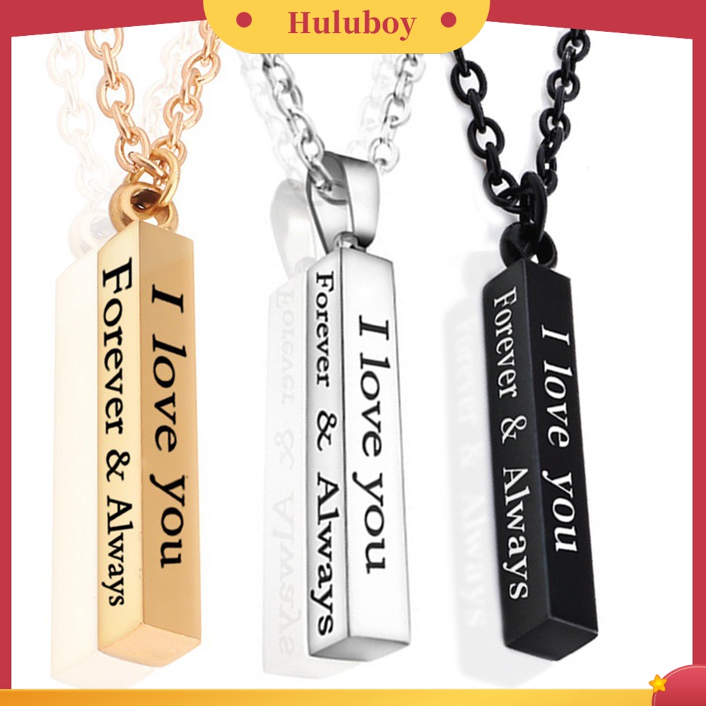 Hu Hu Hu Hu Hu Alat Bantu Pasang Kacamata♡ Kalung Rantai Liontin Persegi Motif Print I Love You Bahan Stainless Steel Untuk Pasangan