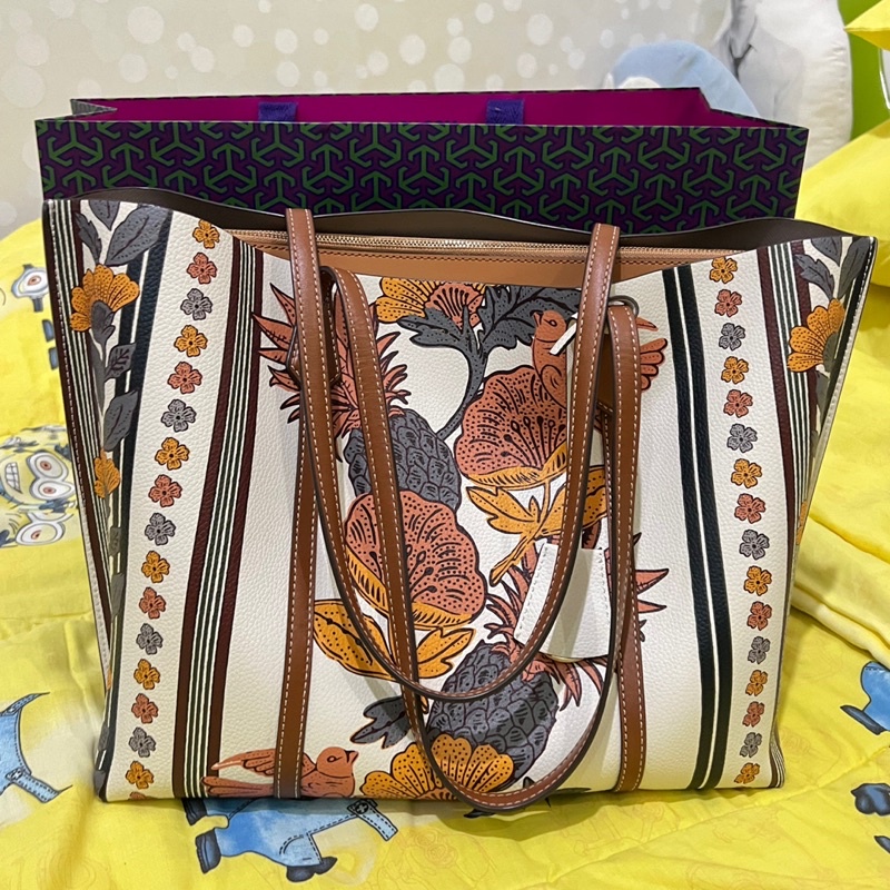 preloved tory burch original perry printed triple compartement tote preloved tas bag branded tb