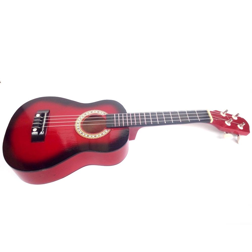 Gitar Ukulele | Gitar Mini | Kentrung 4 Senar | Ukuran 58x21x8 cm - Merah Tua [Packing Kayu]