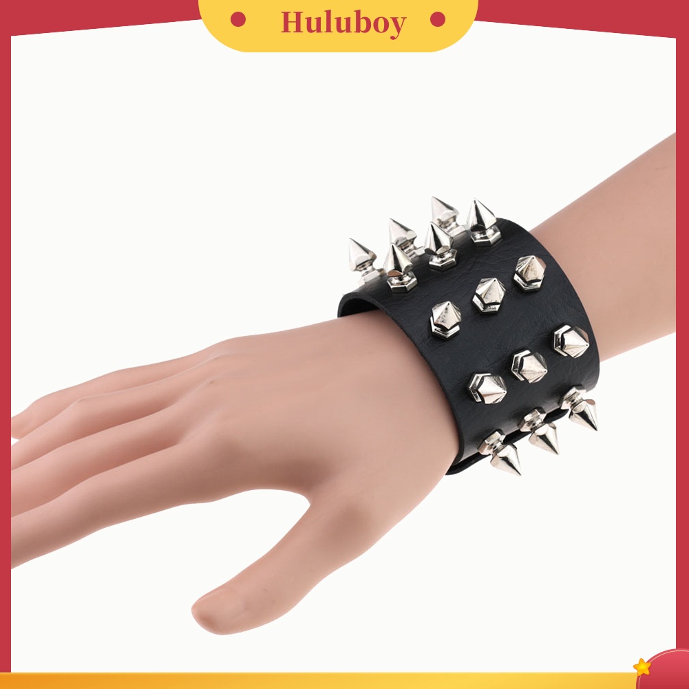 Hu Hu Hu Hu Hu Alat Bantu Pasang Kacamata♡ Gelang Bangle Kulit Imitasi Lebar Hias Rivet Gaya Punk Untuk Priawanita