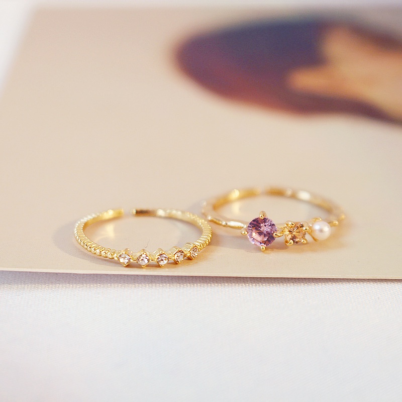 Set cincin Mutiara fashion kepribadian tertanam Berlian sederhana mahasiswa cincin Wanita dingin adj