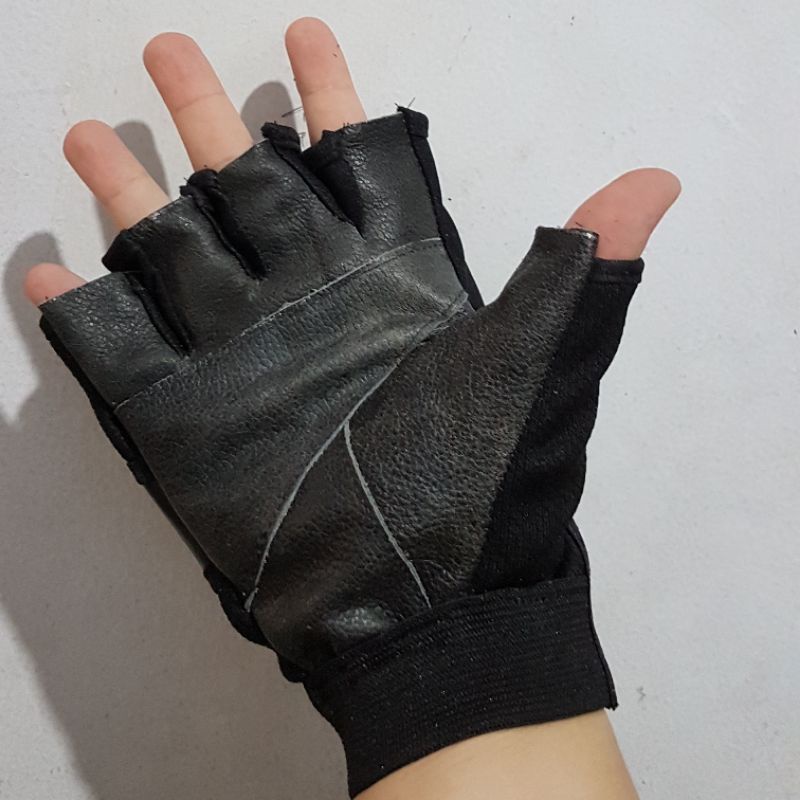 Sarung Tangan Motor Kulit Imitasi / Gloves Half Finger Hitam Polos