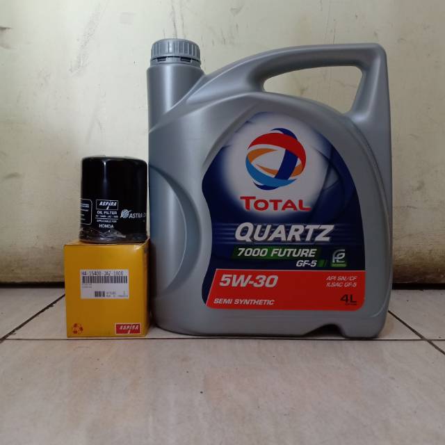 Paket Oli Total 5W-30 Kemasan 4 Liter + Filter Oli Mobilio, Jazz, CRV, HRV, BRV, Honda City