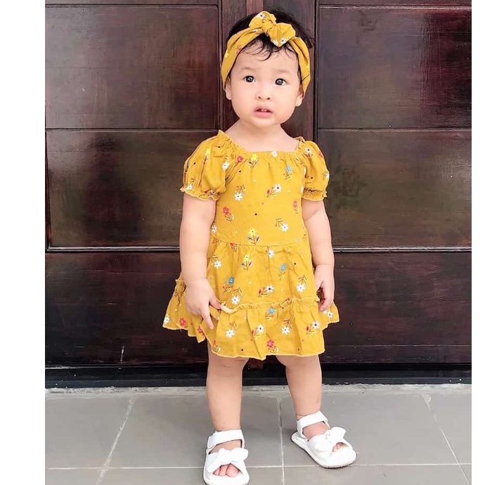 3-15 BLN SETELAN BAYI HANA FREE HEADBAND DRESS BAYI BAJU BAYI PEREMPUAN Little Koda 3In1 SET (SNI)