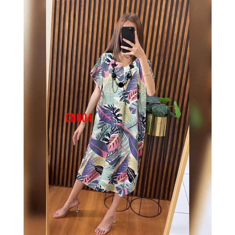 Daster RAYON  BUSUI  HABEL  SEMATA KAKI/SELUTUT  lengan pendek/Asli termurah-Selutut FLORAL