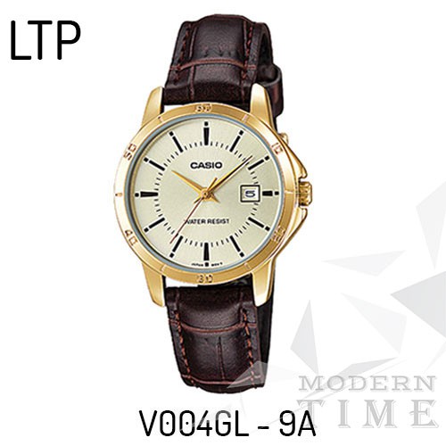 Casio Original MTP-V004GL / LTP-V004GL 9A (Jam Tangan Kulit Gold)