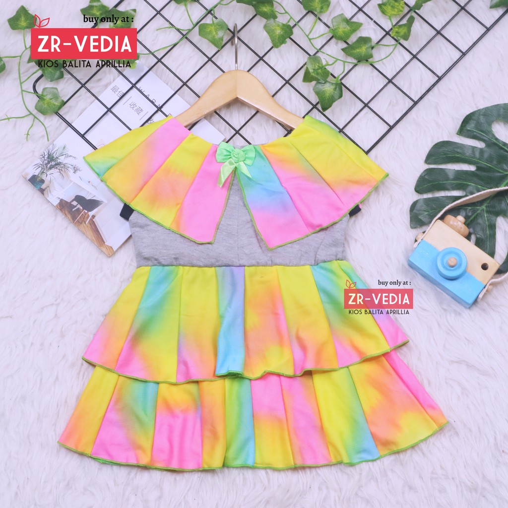 Dress Arumi size 1-2 Tahun /  Baju Kensi Cewek Katun Adem Dres Cape Gaun Pesta Anak Perempuan Murah