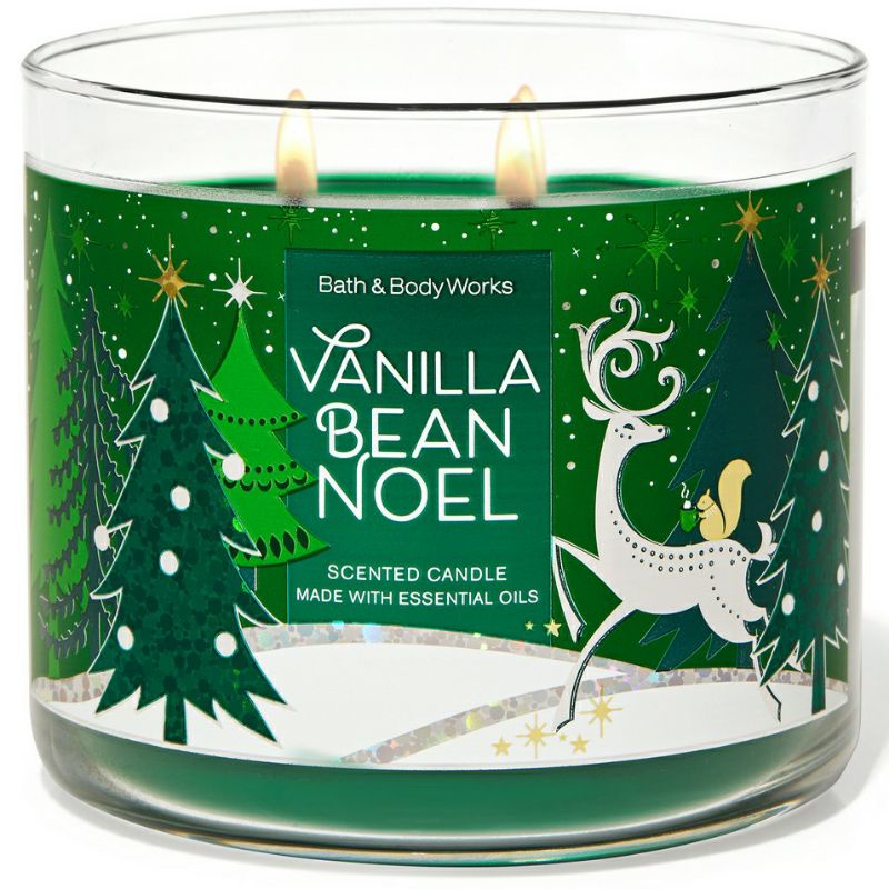 BATH AND BODY WORKS BBW VANILLA BEAN NOEL 3 WICK SCENTED CANDLE MADE WITH ESSENTIAL OILS 411 G vbn