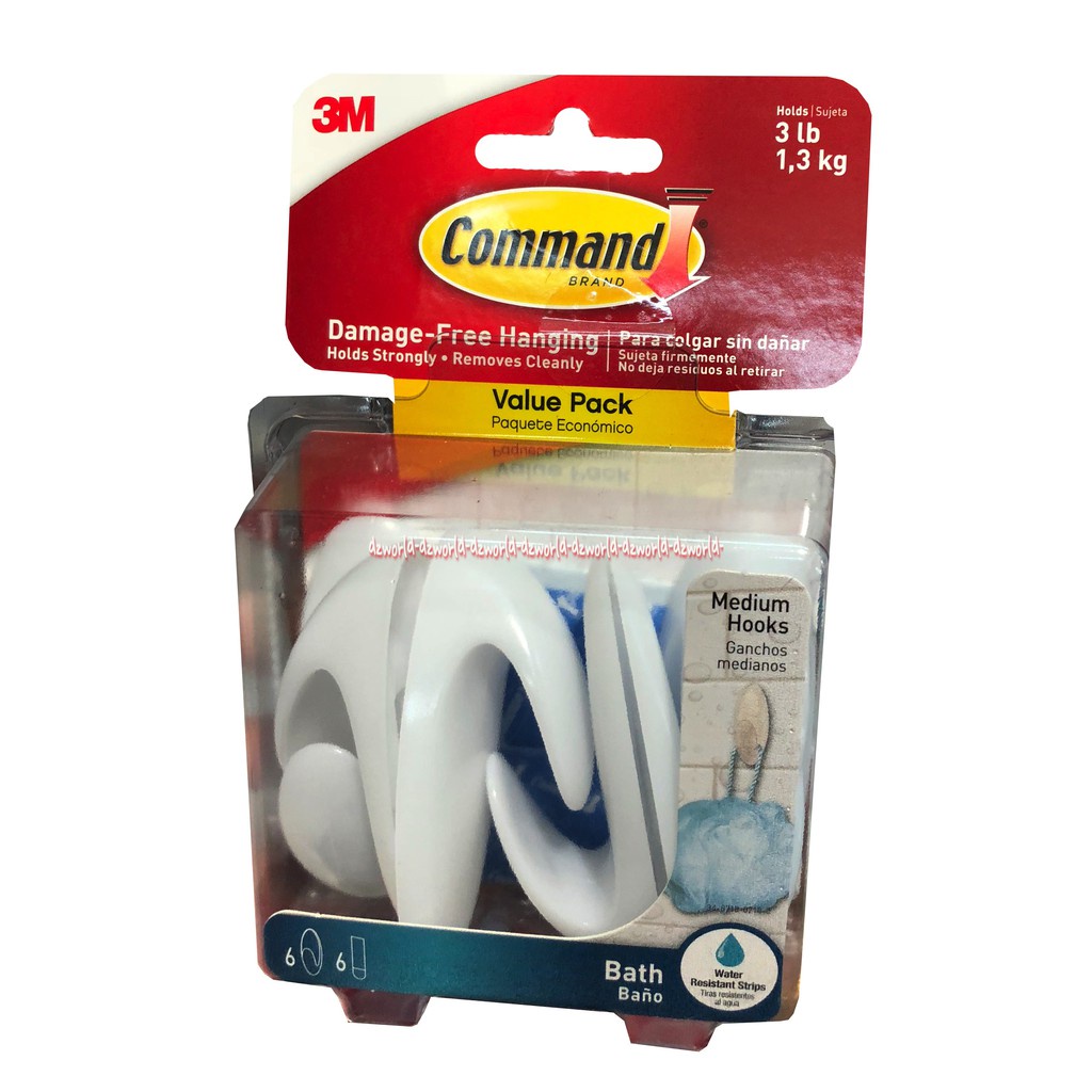 3M Command Bath Nano Medium Hook Gantungan Untuk Kamar Mandi Isi 6 Pengait Dinding