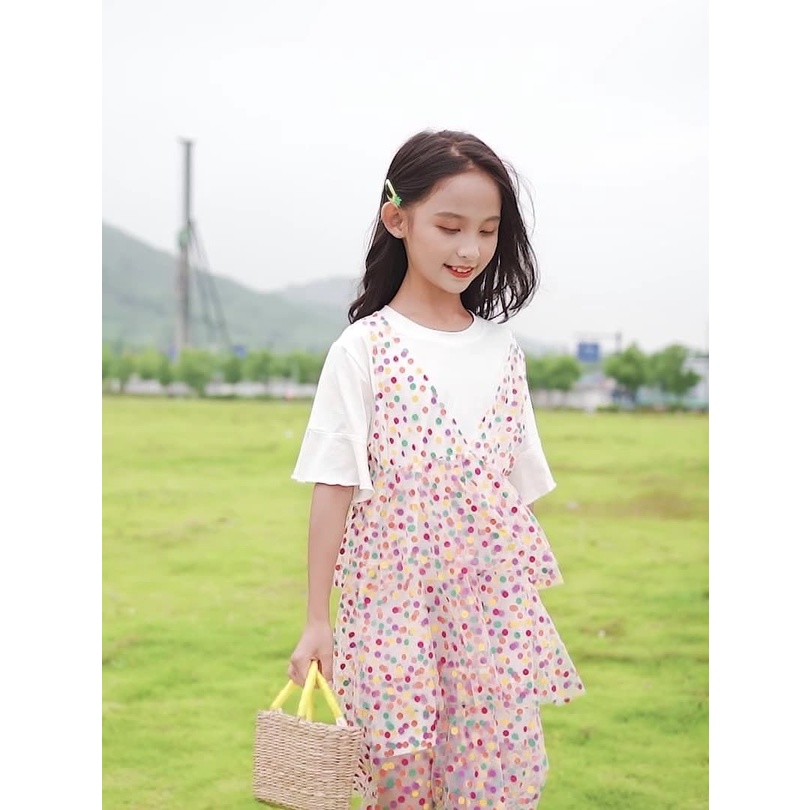 Promo !! Dress anak import trendy / dress polka colorful layer ukuran 3-6tahun