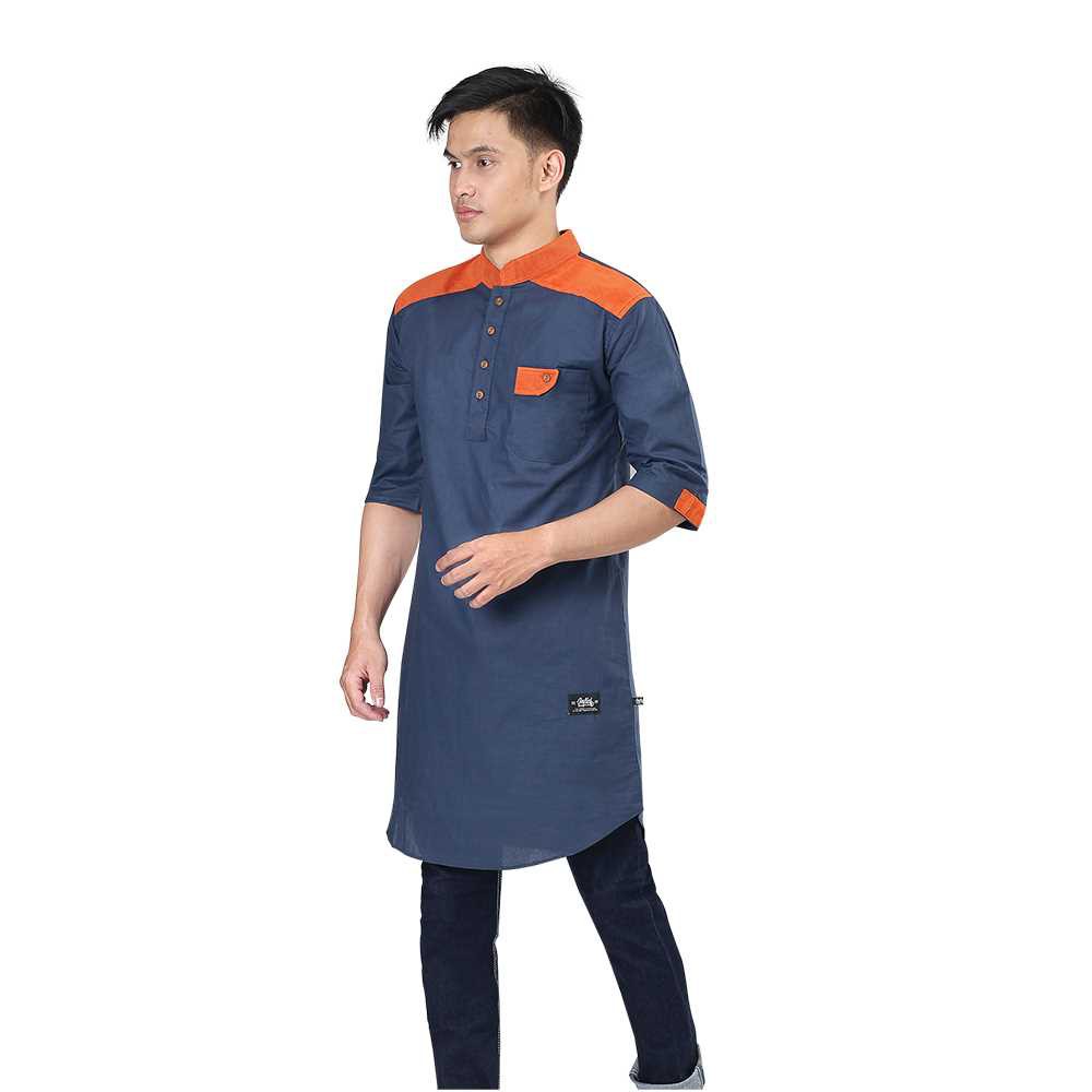 Baju Koko Kurta Pakistan Dewasa Lengan 3/4 Premium Warna Navy Katun