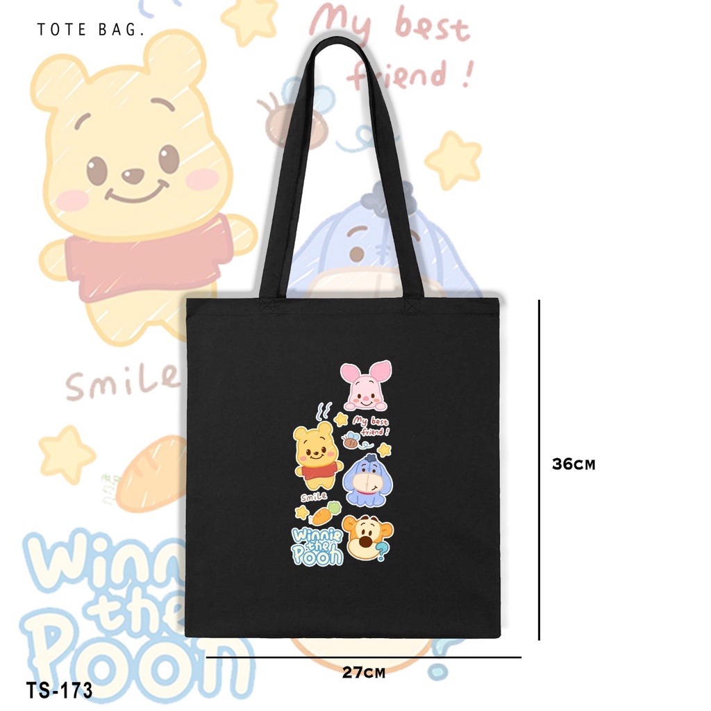 TOTE BAG TSUM POOH FRIEND / BAHAN KANVAS / FREE CUSTOM GAMBAR