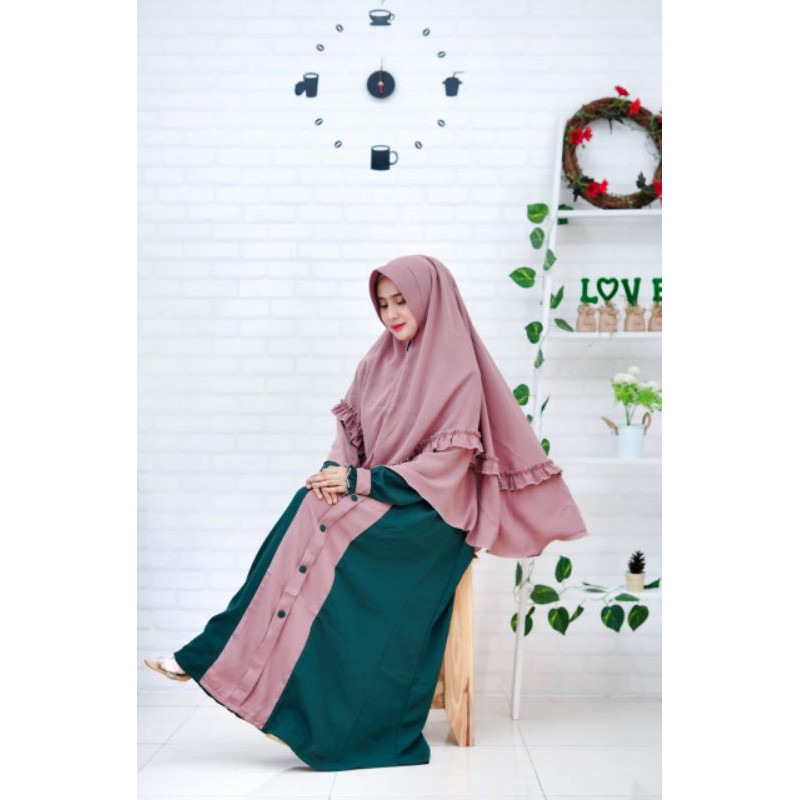 SET GAMIS FATIMAH/ GAMIS WOLFIS EMERALD KOMBI MILO/ GAMIS HIJAU BOTOL