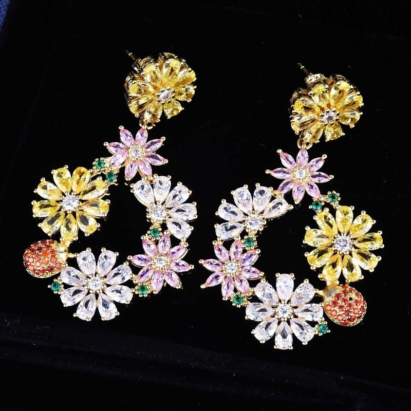 Beautiful All Match Inlaid Zircon Yellow Flower Earrings