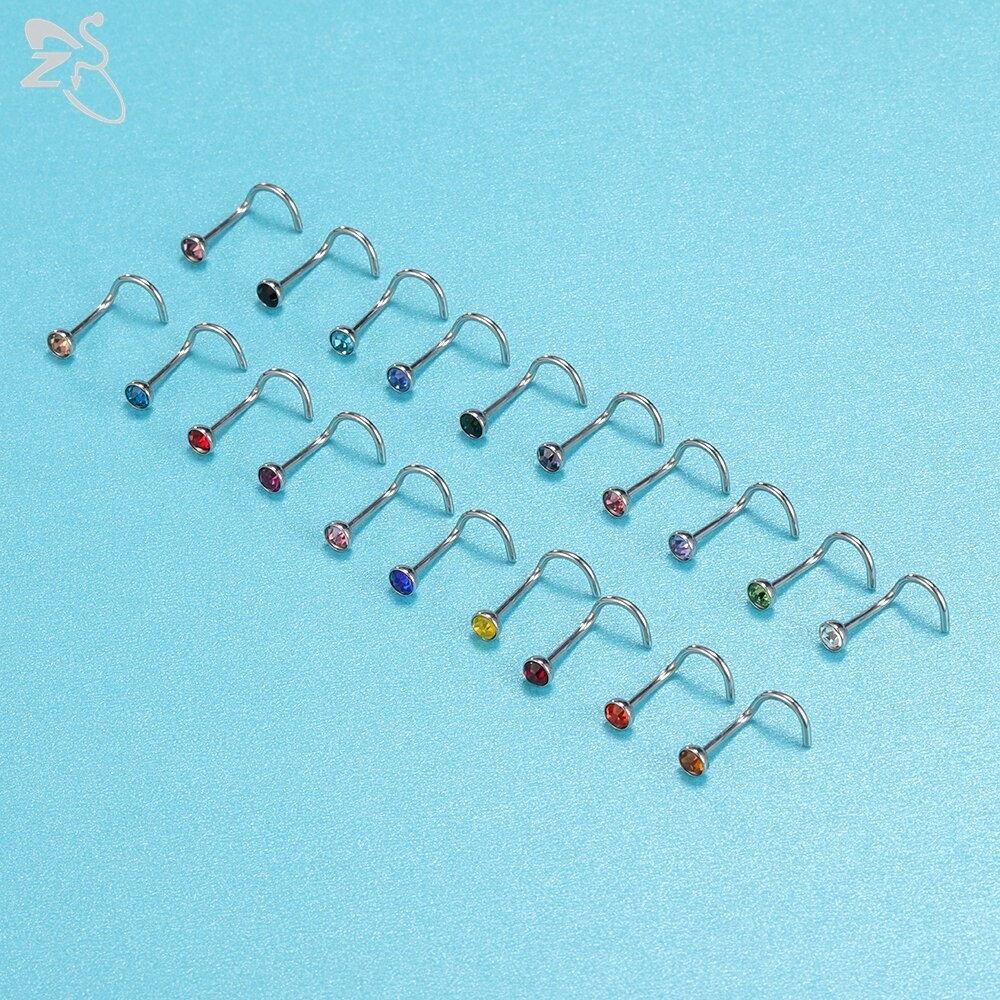 20pcs / Lot Cincin Tindik Hidung Bahan Stainless Steel Kristal Warna-Warni 20g