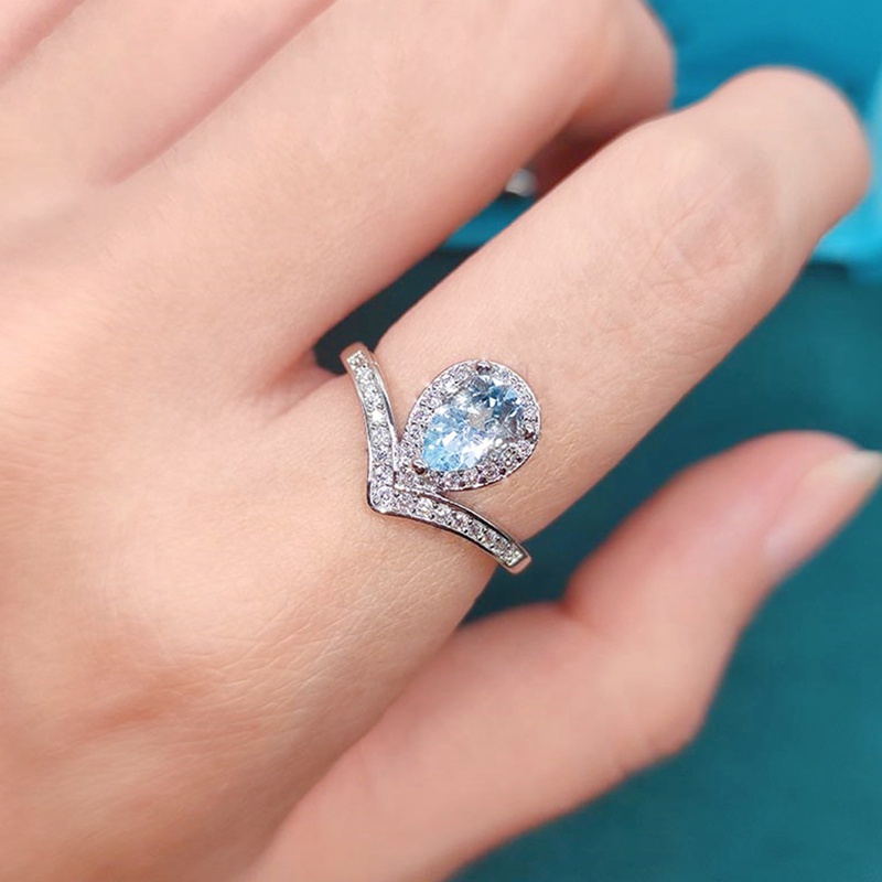 Exquisite V Shaped Water Drop Ring Inlay AAA Cubic Zirconia Fashion Adjustable Size Silver Jewelry For Women Wedding Engagement