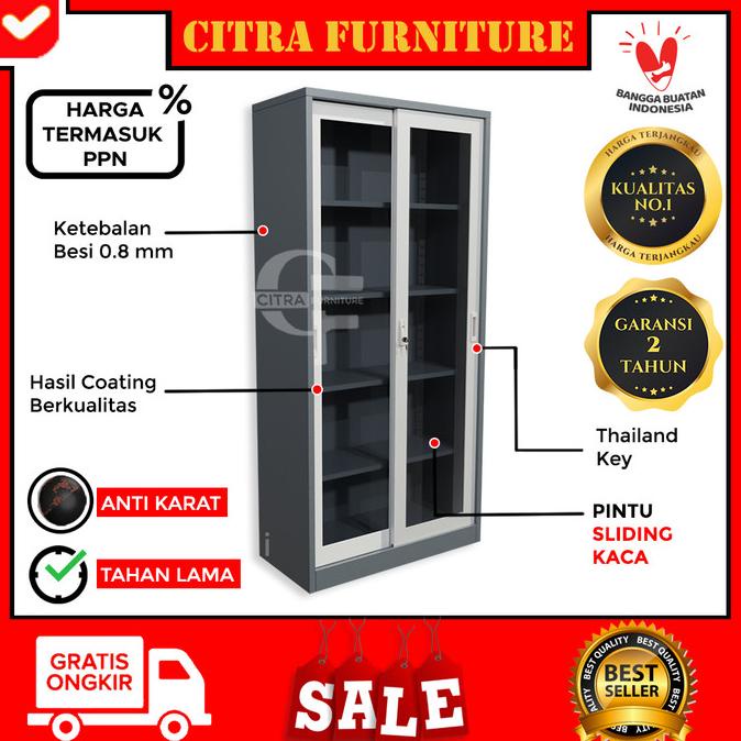 

BISA BAYAR DITEMPAT Lemari Arsip Besi 2 Pintu Sliding Kaca|Kantor File| Sleding Geser FREE ONGKIR Kode 1418