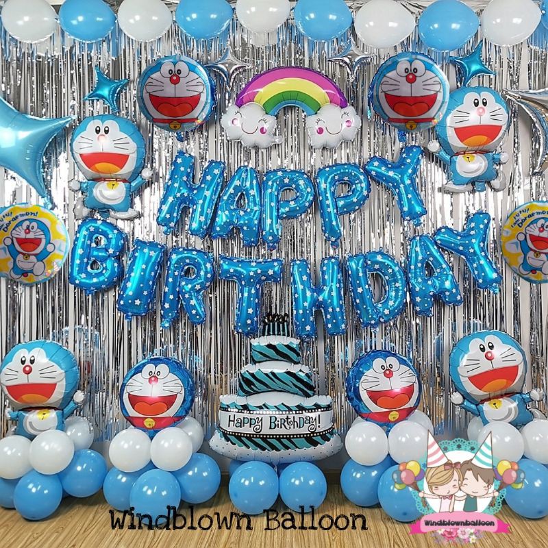 WINDBLOWN BALON FOIL HBD BIRTHDAY ANAK SET TEMA KARAKTER DORAEMON ULANG TAHUN ULTAH SURPRISE DEKOR