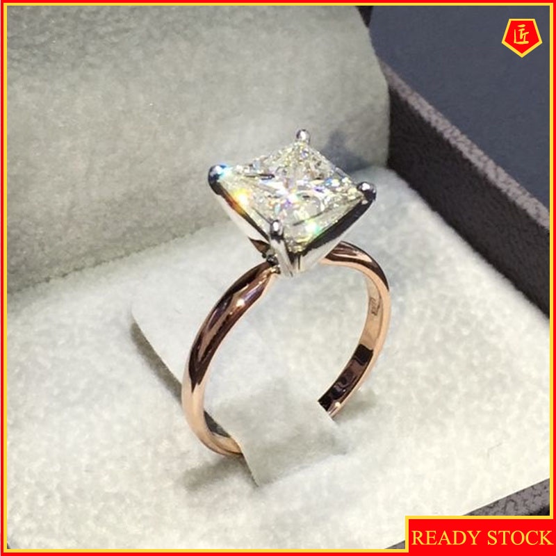 [Ready Stock]Fashion Personality Square Diamond Rose Gold Ring