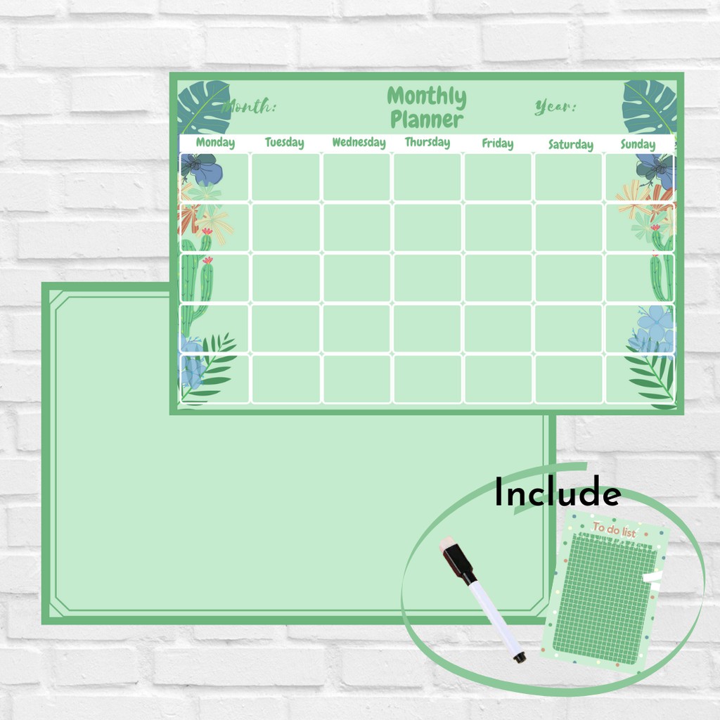

Wall planner /board planner/ papan planner bulanan 2 sisi Theboardplan (Greeny)