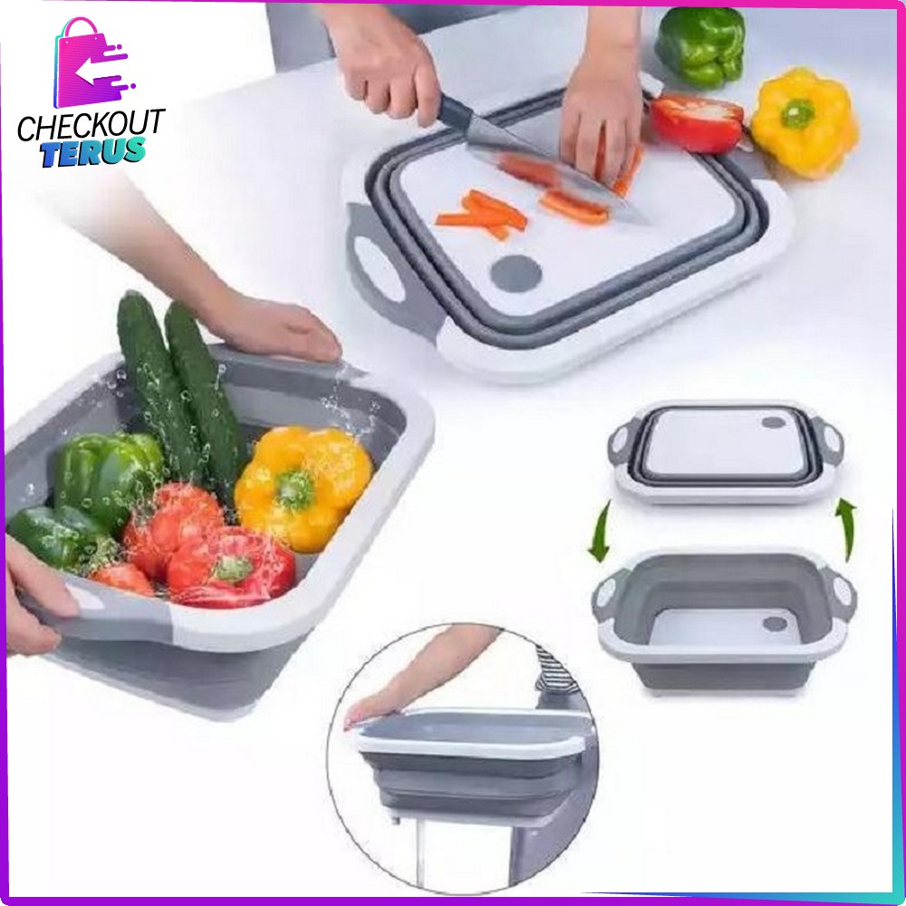 CT C128 Talenan Lipat Baskom Multifungsi 3in1 Peralatan Dapur Baskom Lipat Serbaguna Cutting Board Portable