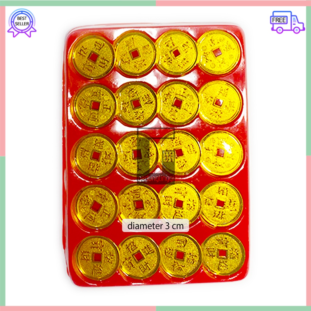 Hiasan Pajangan Gantungan Tassel Dekorasi Uang Duit Coin Koin Fu Fuk Rejeki Emas Gold Kuning Kuno Yenpao Yenpau Yuanbao Parcel Parsel Souvenir Suvenir Imlek Tahun Baru Cina China 1 Pack Set Murah Ukuran Size Mini Kecil Sedang Medium Besar Kue Keranjang