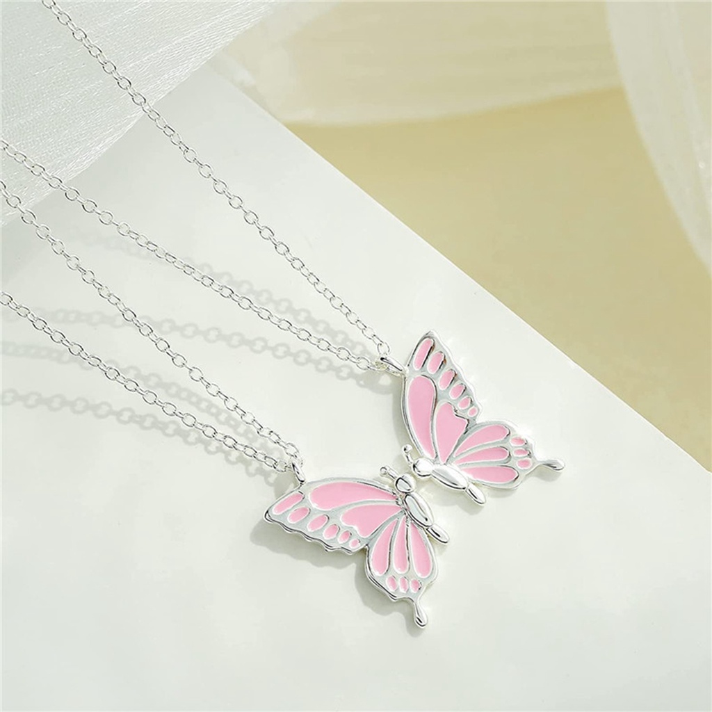 2pcs / Set Kalung Rantai Klavikula Desain Butterfly Untuk Wanita