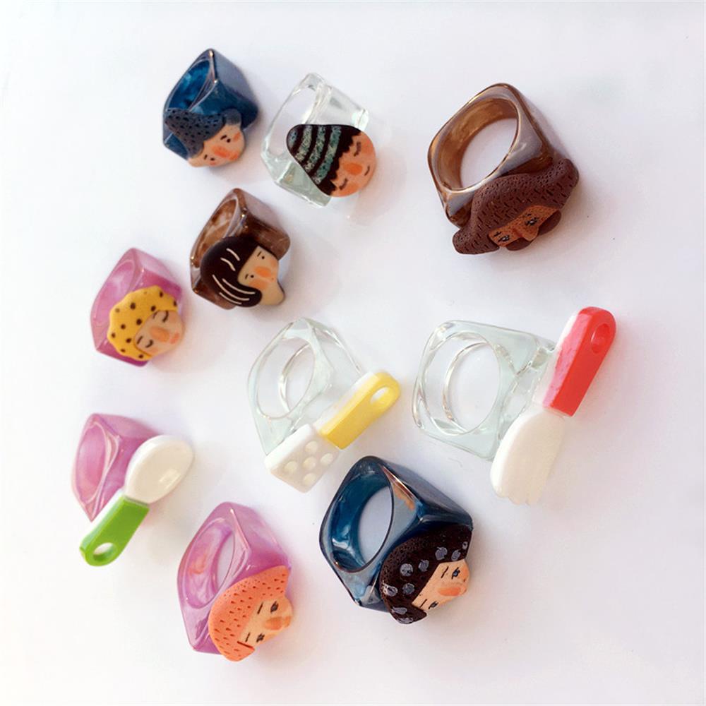 Hadiah Perhiasan Cincin Resin Akrilik Nanas Untuk Wanita Pria Kartun Warna Ungu Resin Akrilik Transparan