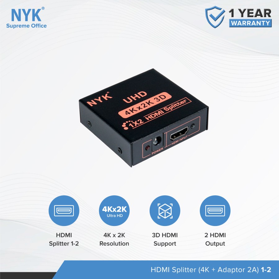 HDMI Splitter NYK 2 port 4Kx2K UHD - Splitter hdmi 1-2