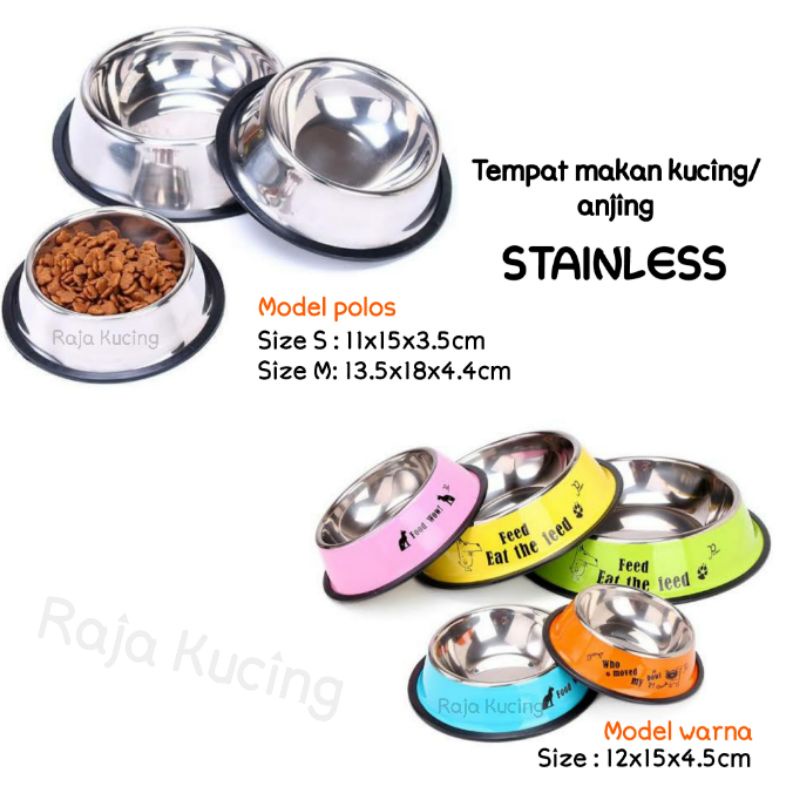 Mangkuk/Tempat makan kucing anjing stainless steel polos/motif
