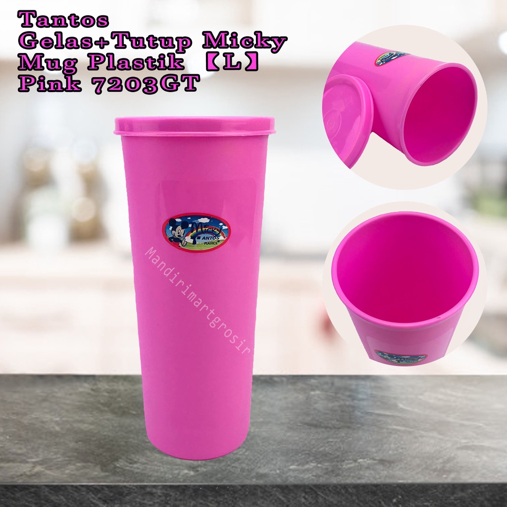 Gelas+Tutup Micky *Tantos * Mug Plastik (L) * Warna Pink 7203GT