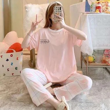 COMFIT STORE PJ3 PP Setelan Piyama Wanita Jumbo Tangan Panjang Celana oversize Baju Tidur Dewasa Import Korea-HAAPY PINK