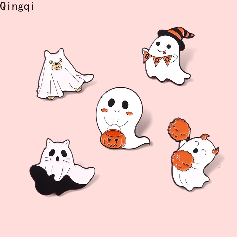 Bros Pin Enamel Desain Kartun Hantu Labu Halloween Untuk Hadiah