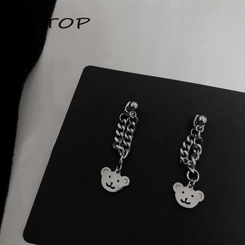 Hip Hop Anting Rantai Desain Beruang Gaya Untuk Wanita Aksesoris Fashion  ANTOP