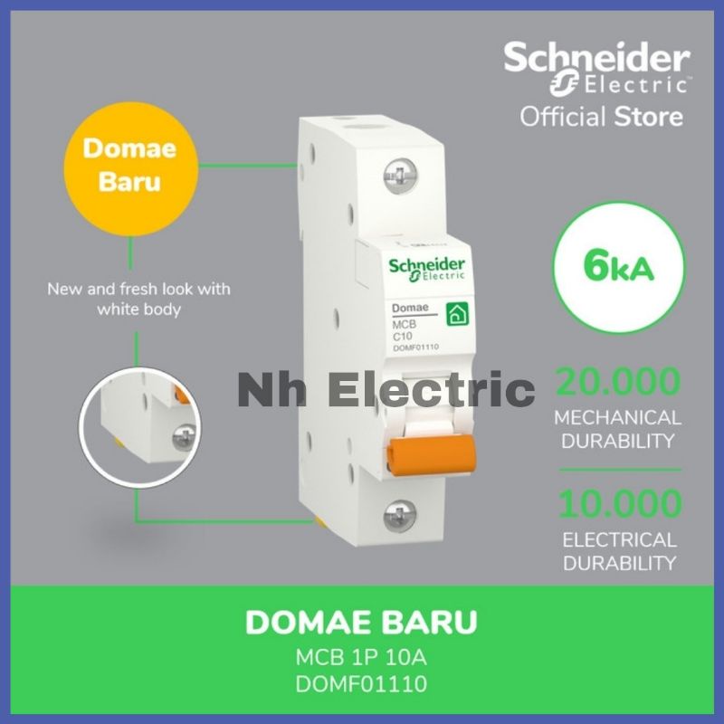 Mcb New Domae Mcb 1 Phase Schneider 2A, 4A, 6A, 10A, 16A, 20A, 25A, Dan 32A