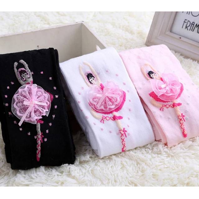 Ballerina stocking anak import putih pink hitam legging balet