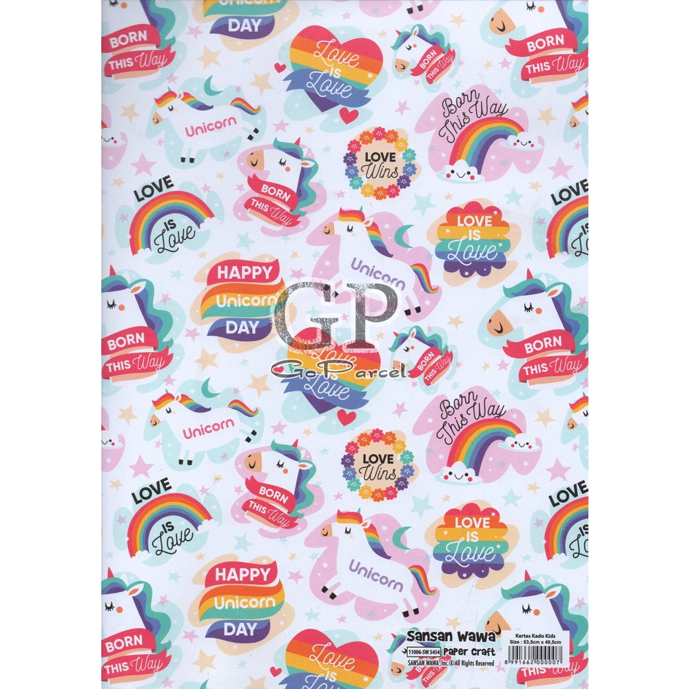 ( 5 Lembar ) UNICORN SANWA - KERTAS KADO MY PONY - GIFT WRAP PAPER SANSAN WAWA ANAK ULANG TAHUN / BIRTHDAY KUDA UNICORNS