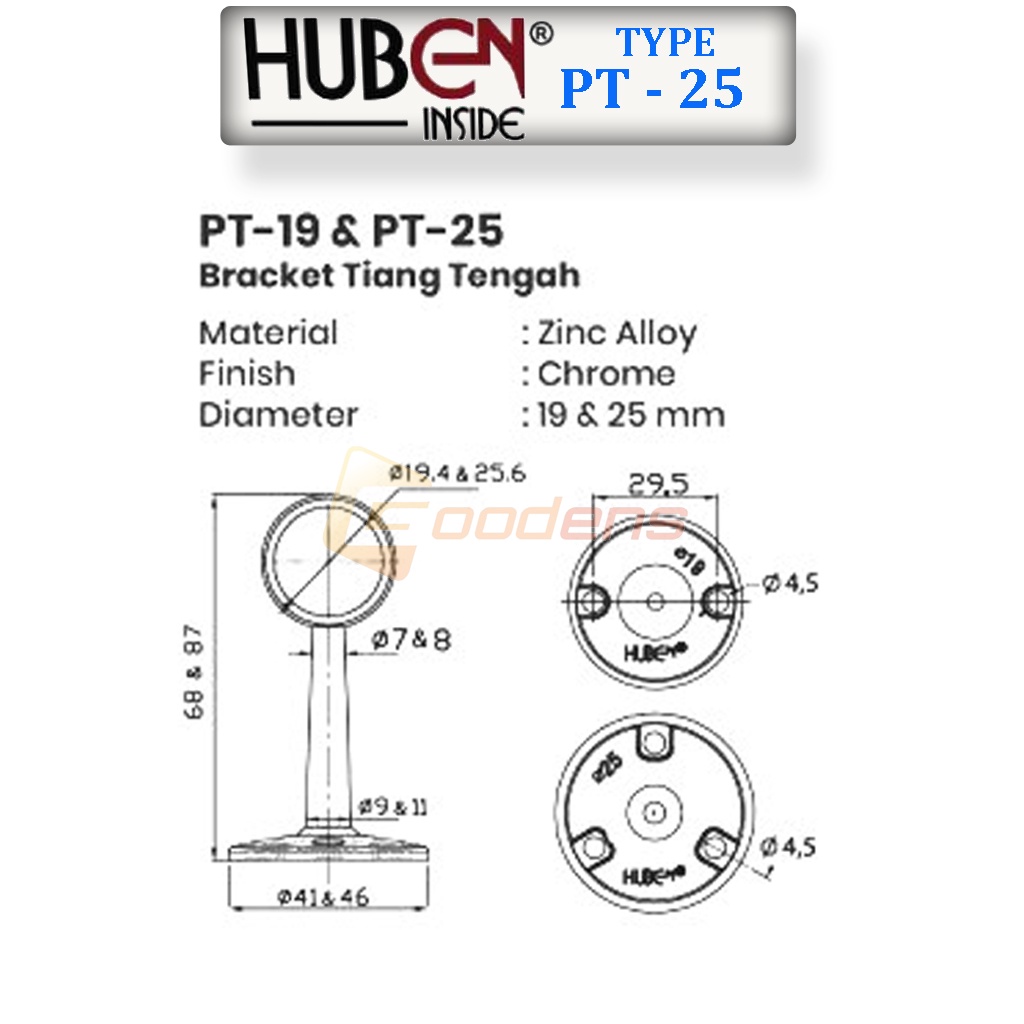 Huben PT-25 Bracket Tiang Tengah