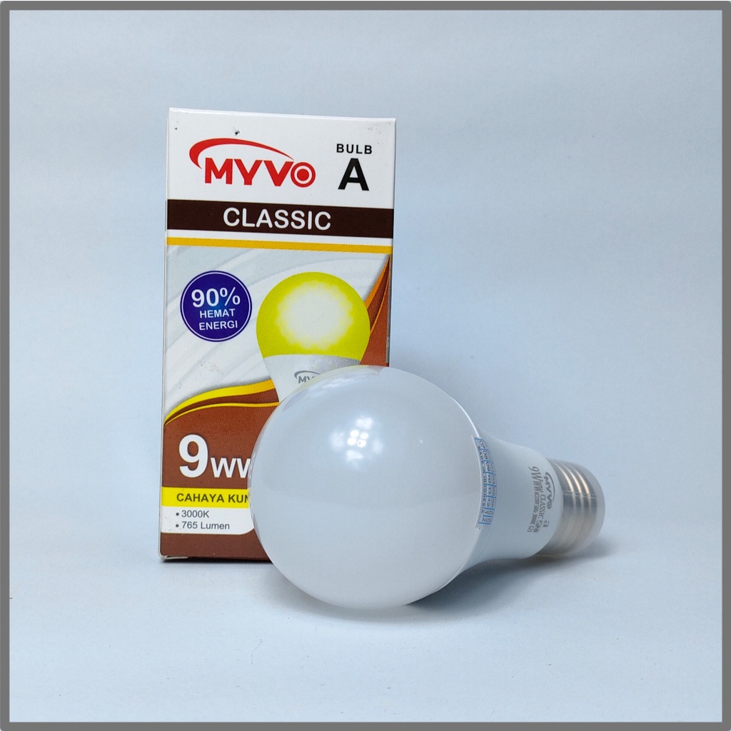 Myvo Lampu LED Bulb Classic 9 Watt - Cahaya Kuning (Warm White)