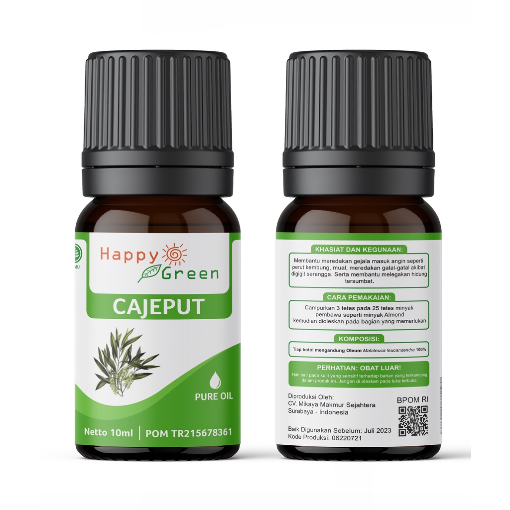 BPOM Happy Green Cajeput Essential Oil - Minyak Kayu Putih Cajuput 100% Murni Garansi Uang Kembali