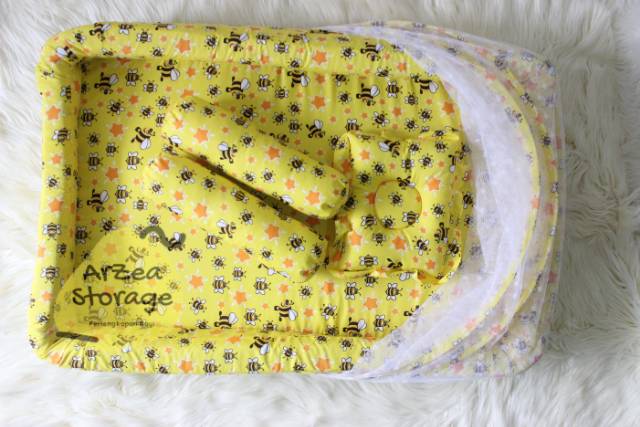 Kasur bayi set kelambu bantal guling kolam lebah kuning