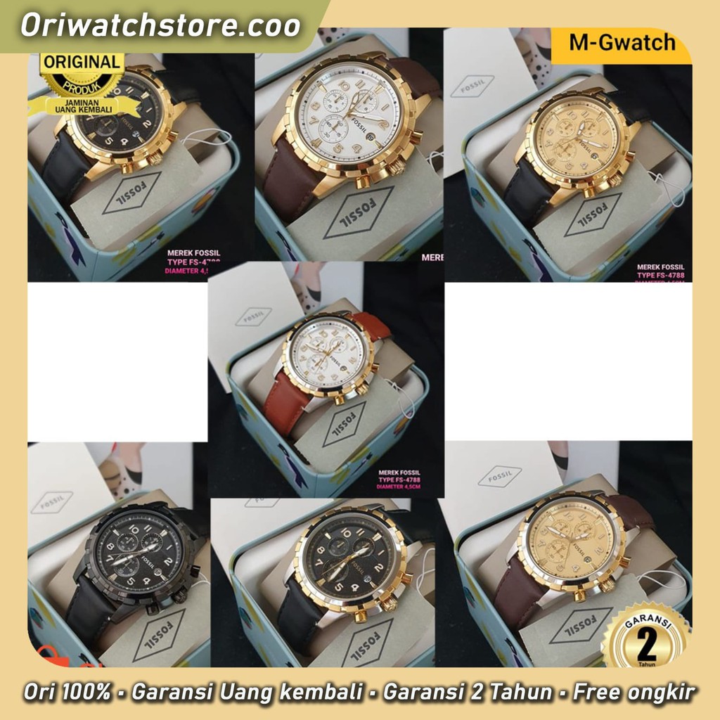 TERLARIS FOSSIL FS4788 JAM TANGAN PRIA STRAP LEATHER BOX ORI SIZE 45 MM