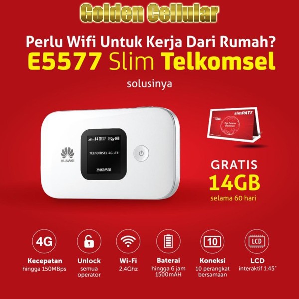 Huawei E5577 Slim Mifi Router Modem Wifi 4G Free Telkomsel 14Gb