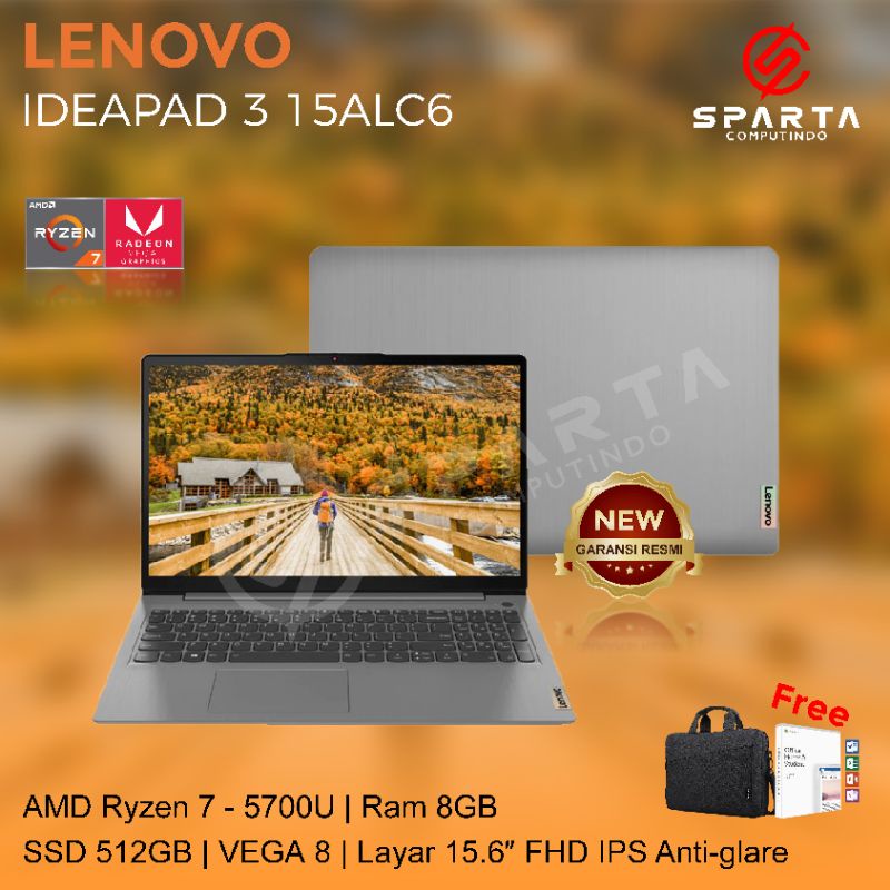 Laptop Lenovo ideapad 3 15ALC6 AMD Ryzen 7 5700U Ram 8 GB SSD 512 GB VEGA 8 Garansi Resmi