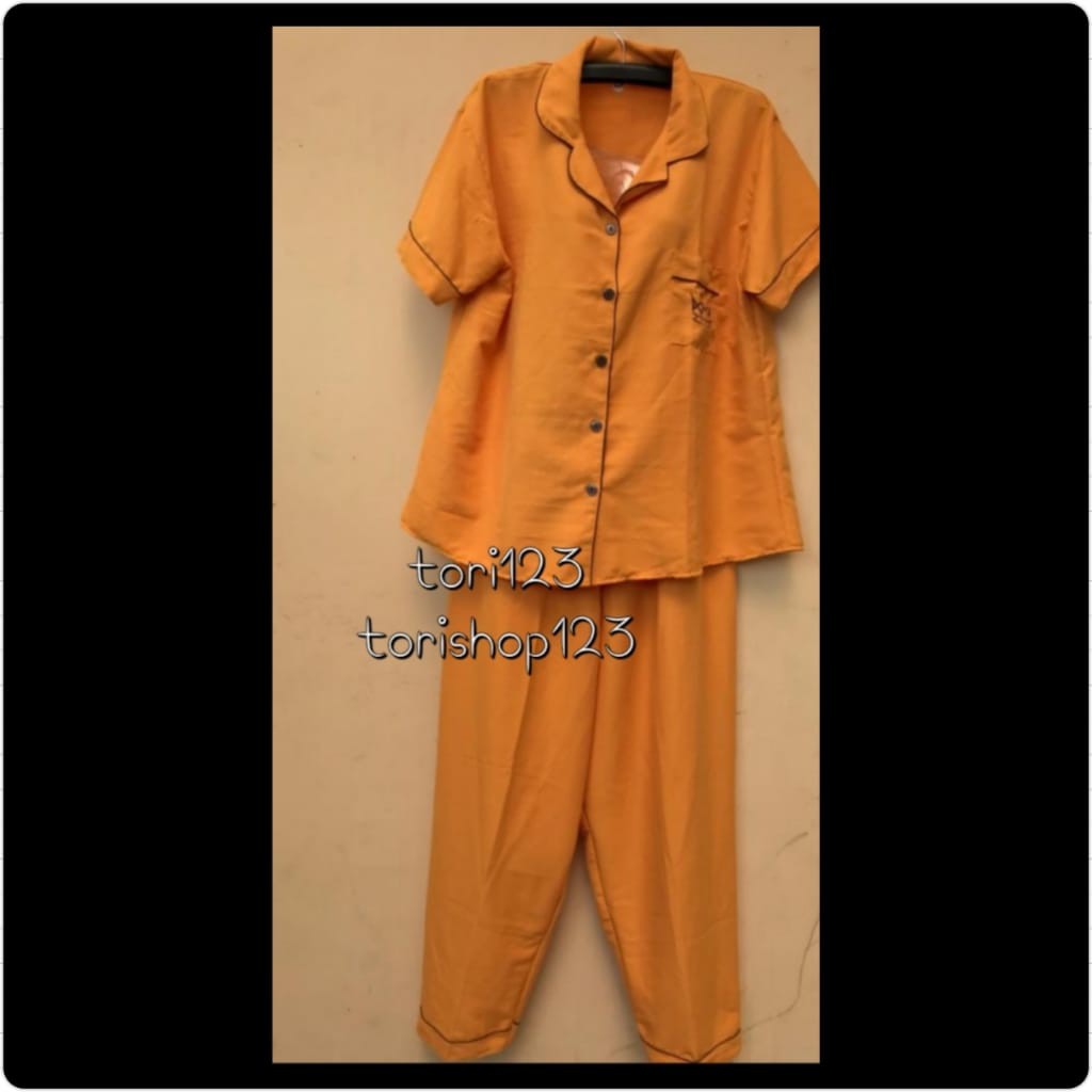1 SET BAJU TIDUR PIYAMA WANITA LENGAN PENDEK POLOS