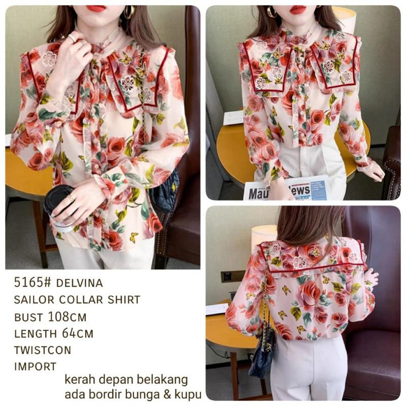 MDLV ~ 5165# Delvina Sailor Collar Shirt Blouse Korea Flower Premium Import